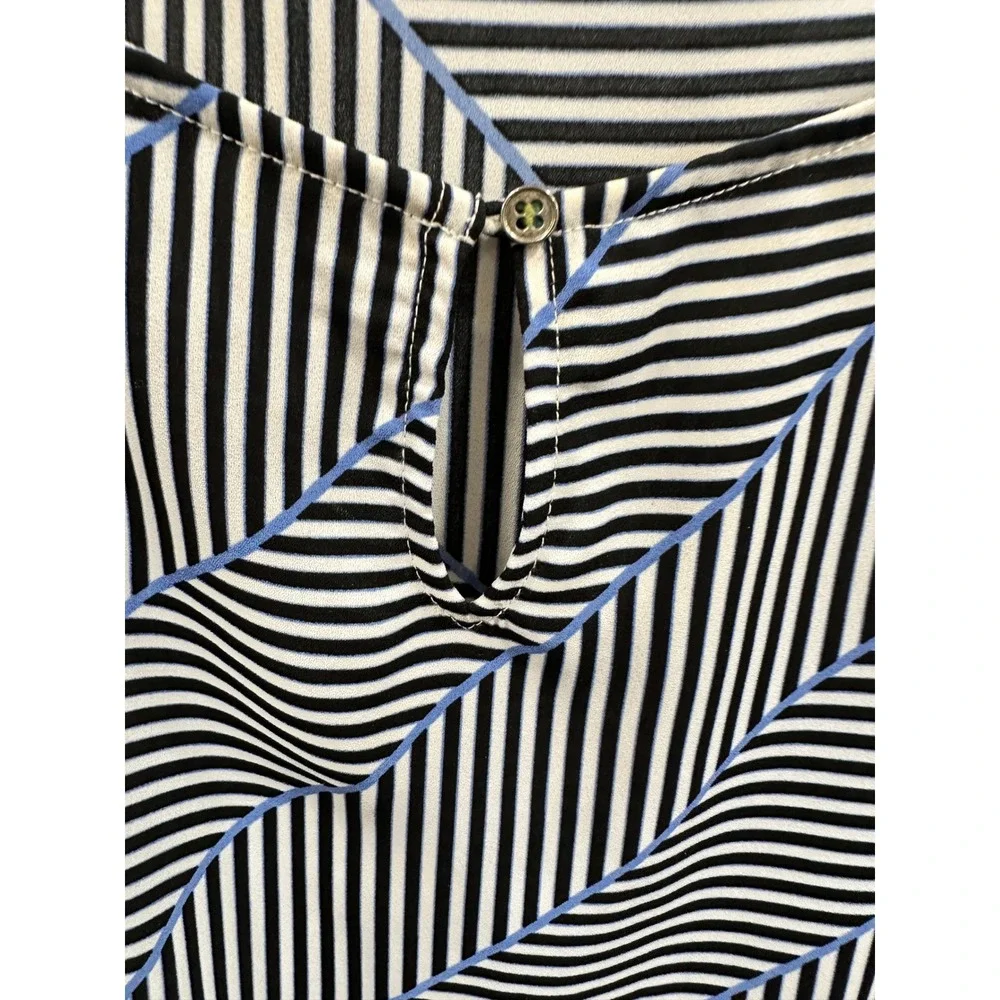 Talbots Womens Black White Blue Striped Keyhole Neck Long Sleeve Top Size L - Picture 2 of 6